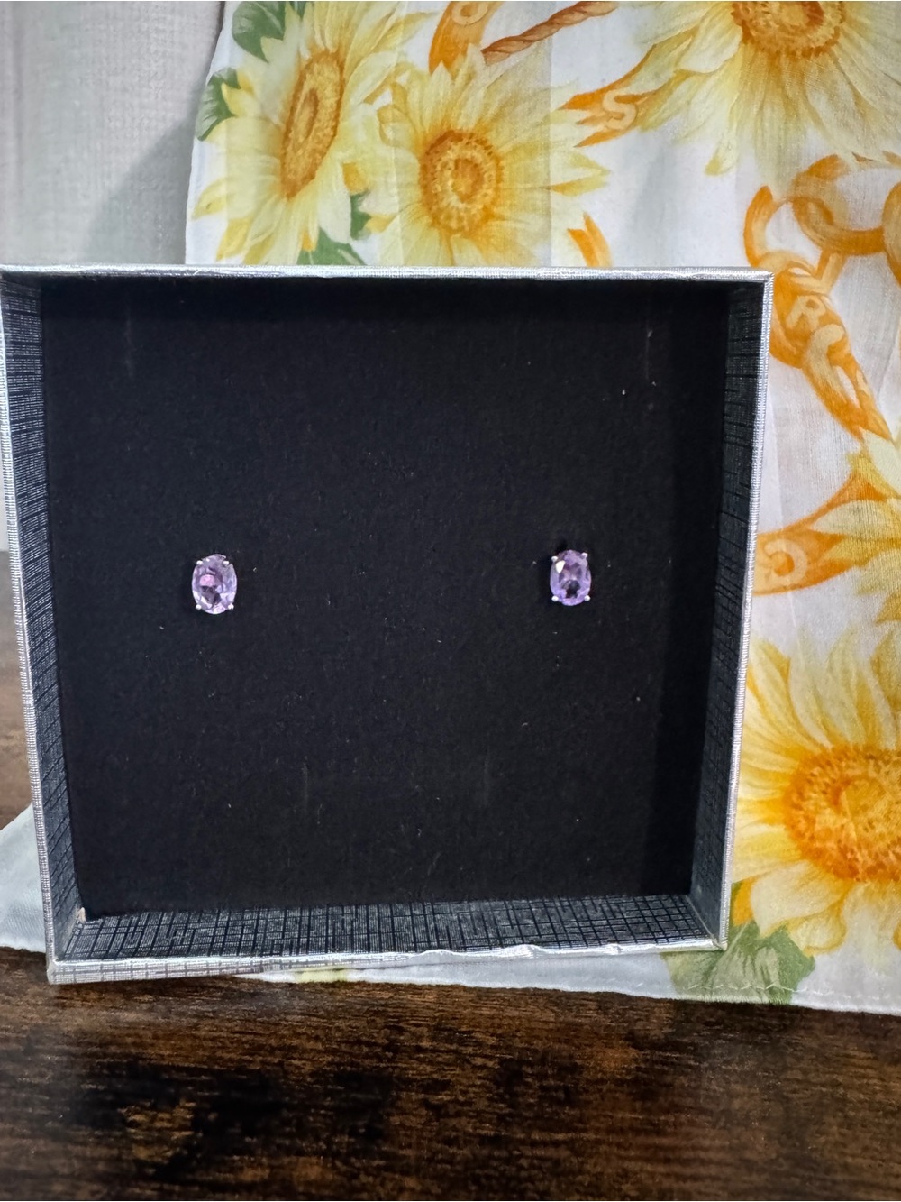 Amethyst Gemstone Stud Earrings 925 Sterling Silver Oval Natural February NWOT
